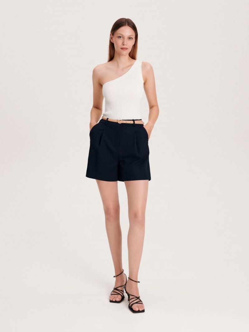 Reserved Shorts with faux leather belt Granatowe | QBKPFNC-18