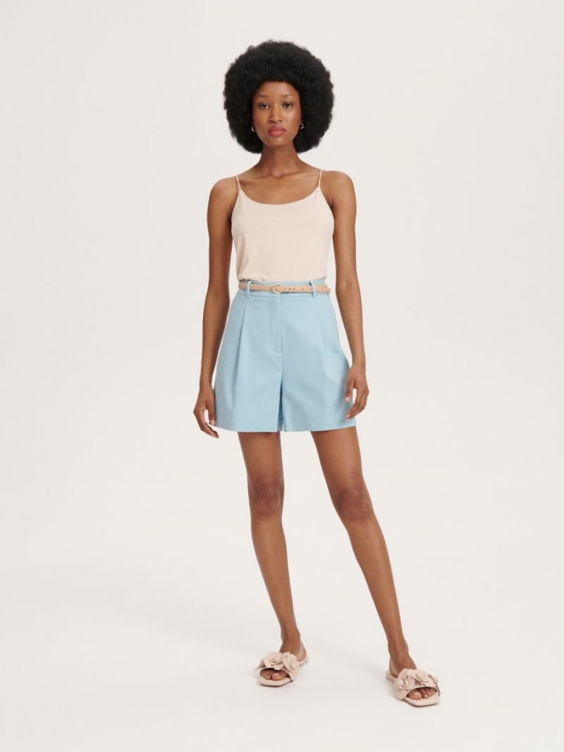 Reserved Shorts with faux leather belt Niebieskie | TXKPWQC-34