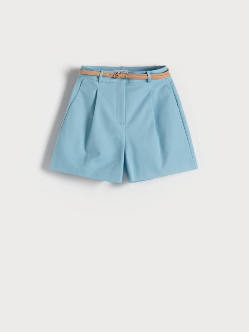 Reserved Shorts with faux leather belt Niebieskie | TXKPWQC-34