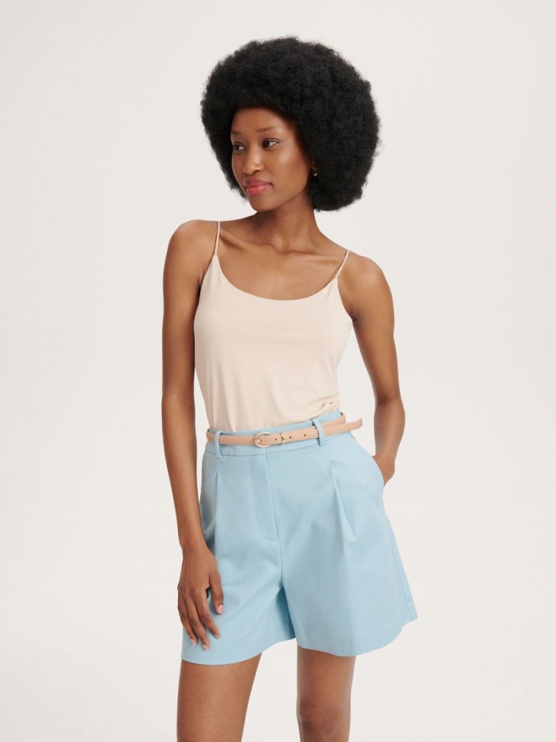 Reserved Shorts with faux leather belt Niebieskie | TXKPWQC-34