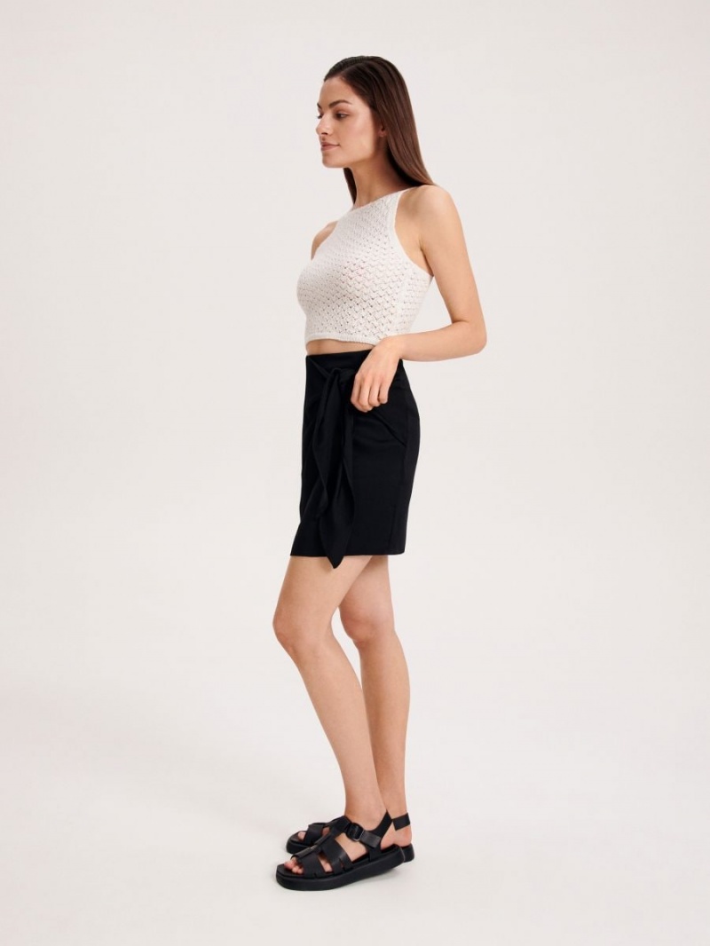 Reserved Skirt with tie detail Czarne | MHGZEWY-48