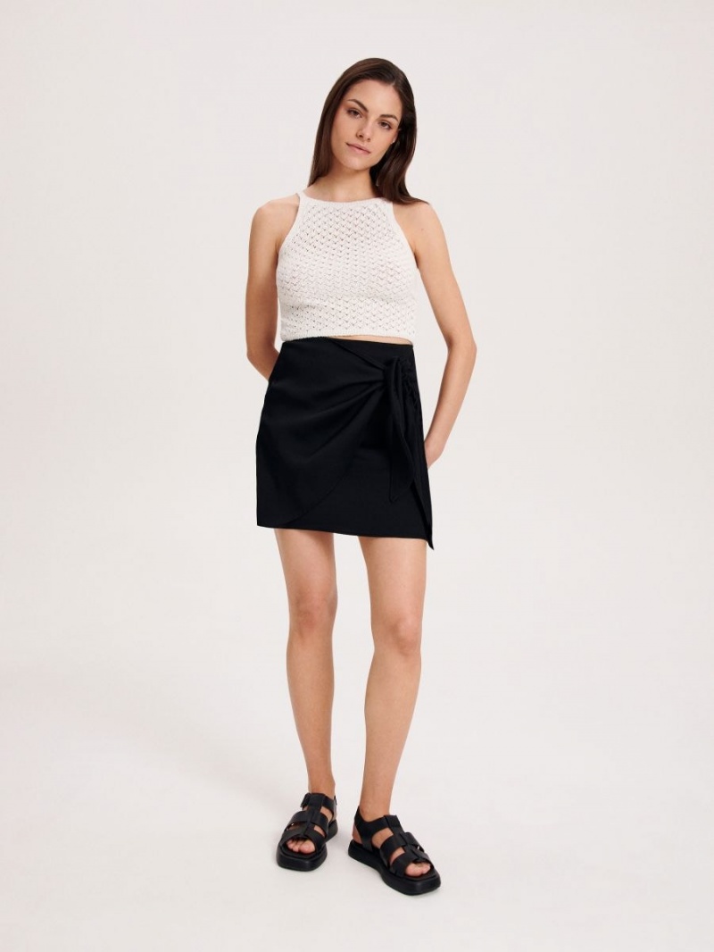 Reserved Skirt with tie detail Czarne | MHGZEWY-48