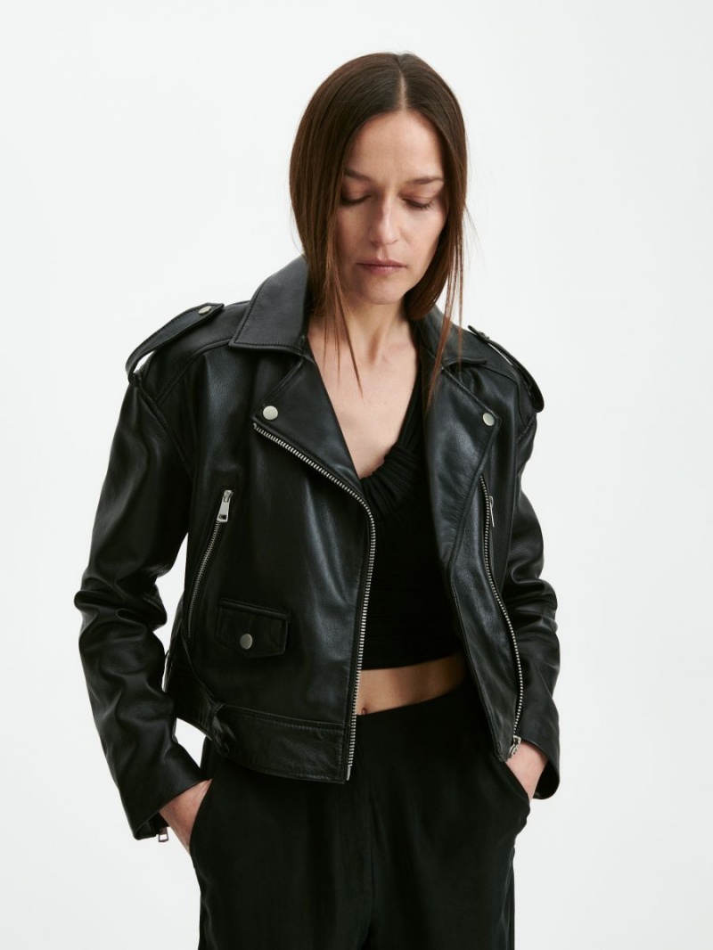 Reserved Skórzane biker jacket Czarne | YZRKJBO-42