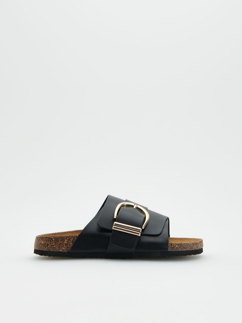 Reserved Sliders with buckle Czarne | AYDVQHG-51