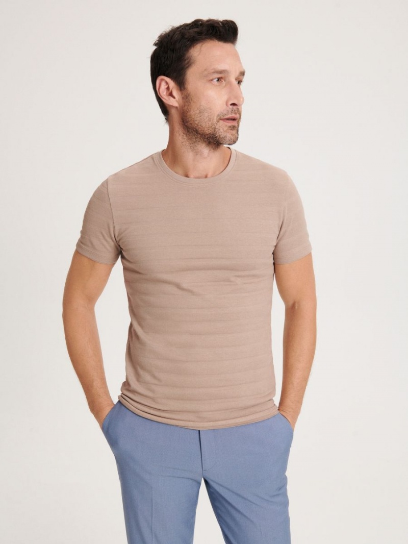 Reserved Slim fit T-shirt Beżowe | SPFKDIT-27