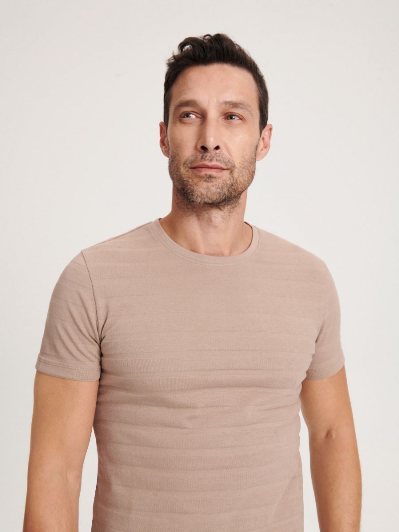 Reserved Slim fit T-shirt Beżowe | SPFKDIT-27