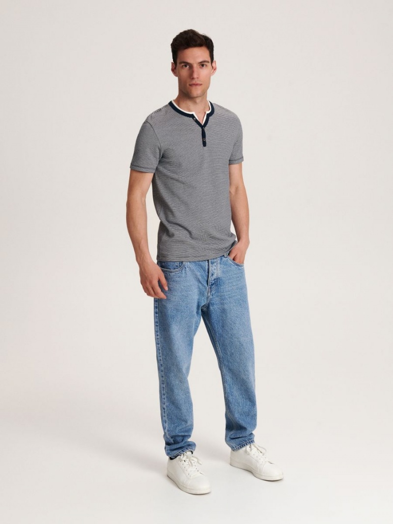 Reserved Slim fit T-shirt with button-fastened neck Granatowe | YLGDXUH-91