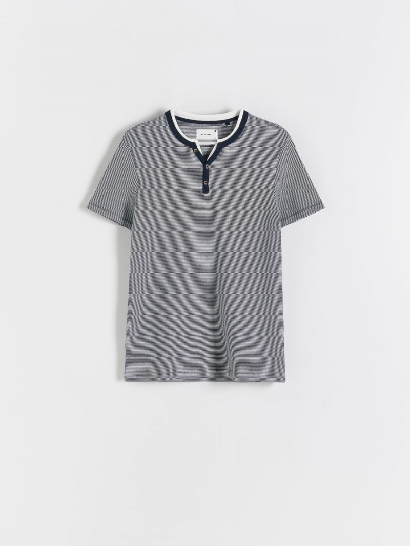 Reserved Slim fit T-shirt with button-fastened neck Granatowe | YLGDXUH-91