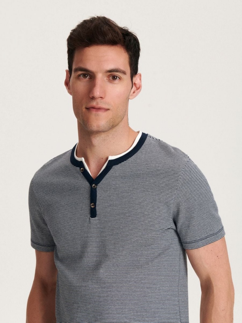 Reserved Slim fit T-shirt with button-fastened neck Granatowe | YLGDXUH-91