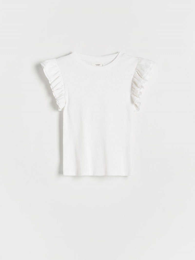 Reserved Slim fit T-shirt with ruffle details Białe | QEWAYBH-05