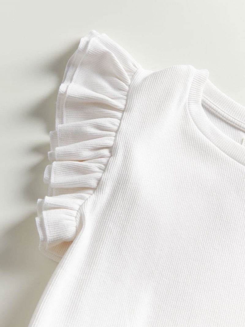 Reserved Slim fit T-shirt with ruffle details Białe | QEWAYBH-05