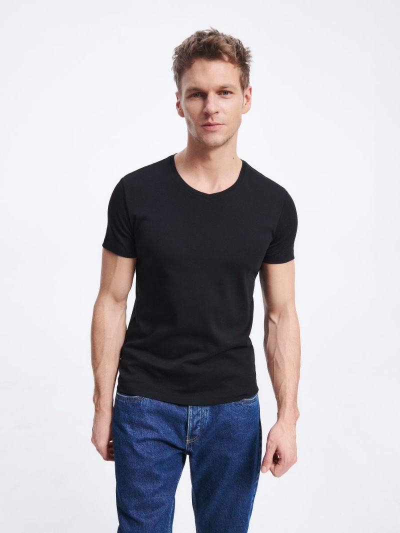 Reserved Slim fit V-neck T-shirt Czarne | BCDFAYE-43