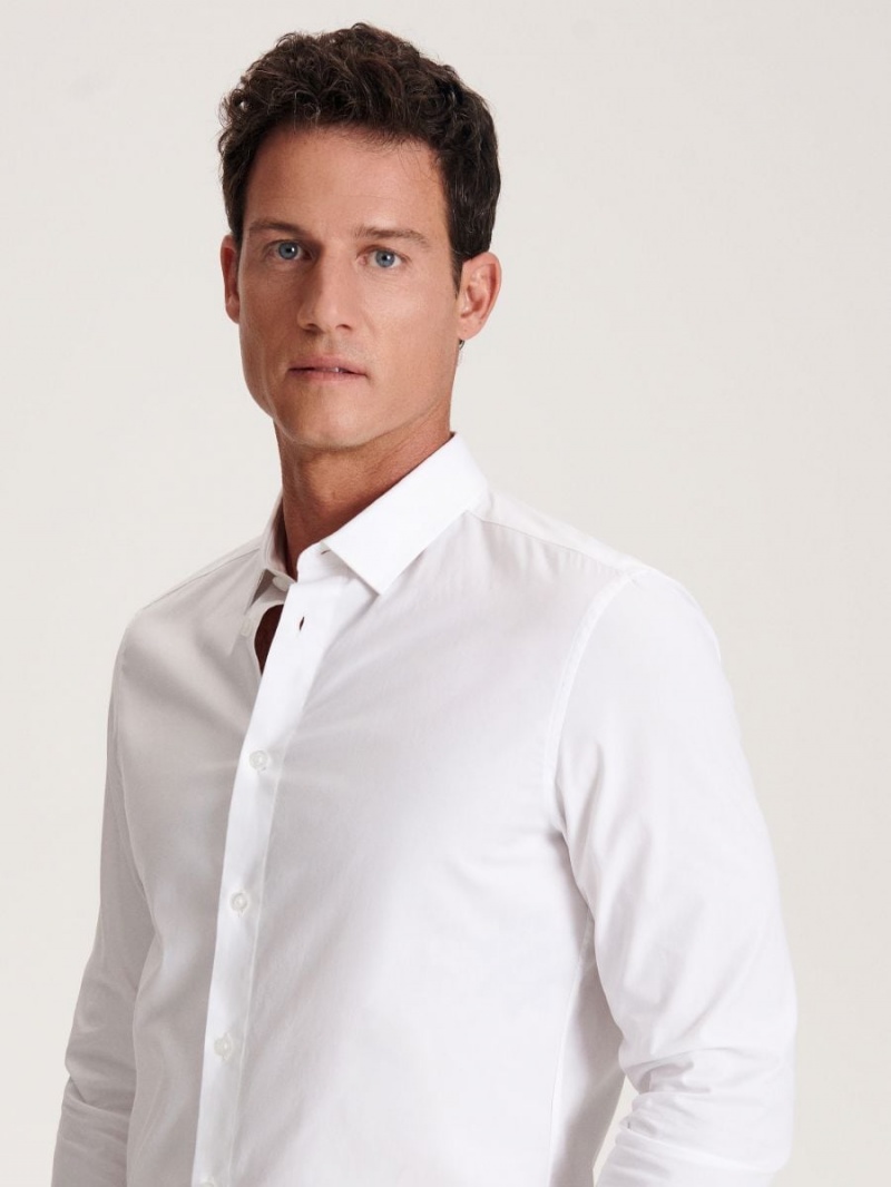 Reserved Slim fit cotton rich shirt Białe | EUIDCAQ-15