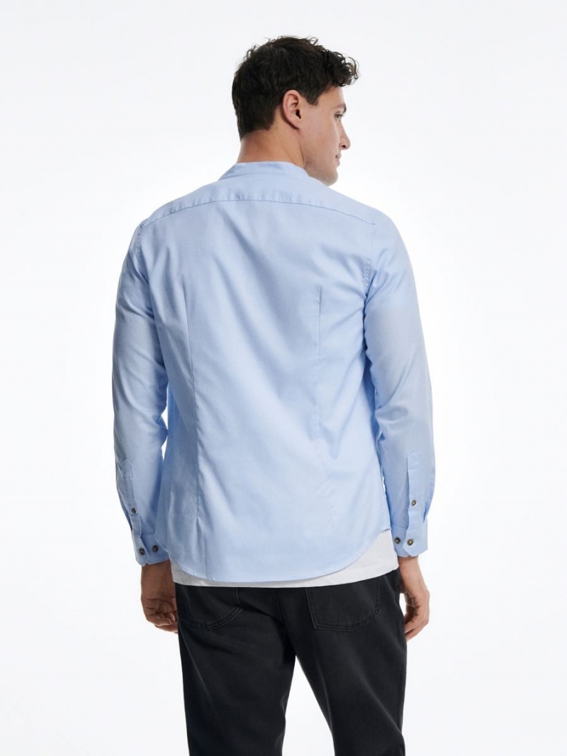 Reserved Slim fit cotton rich shirt Niebieskie | GBEVCKN-41