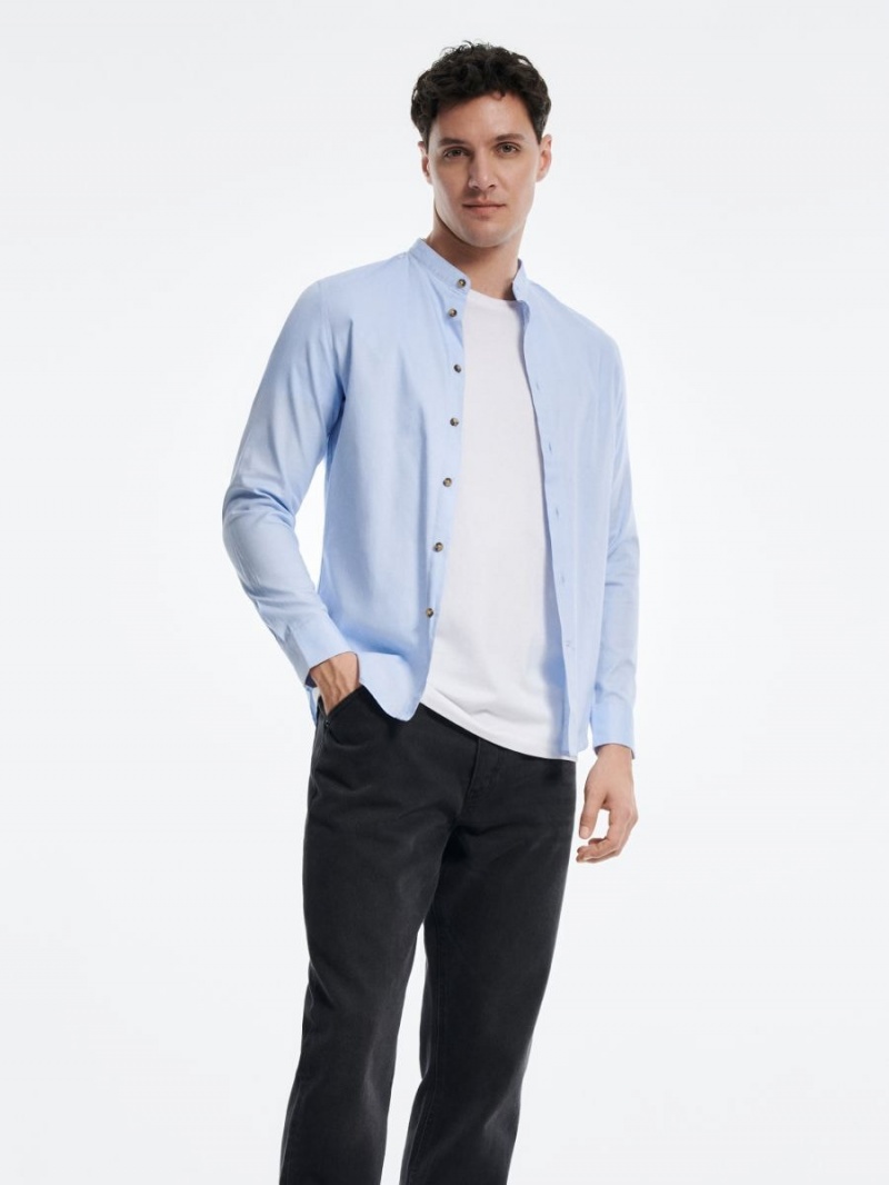 Reserved Slim fit cotton rich shirt Niebieskie | GBEVCKN-41