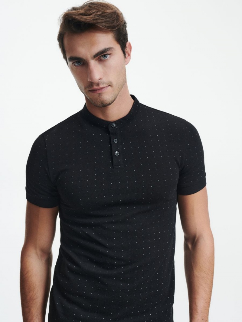 Reserved Slim fit polo shirt with low stand up collar Czarne | CRLKDNI-60