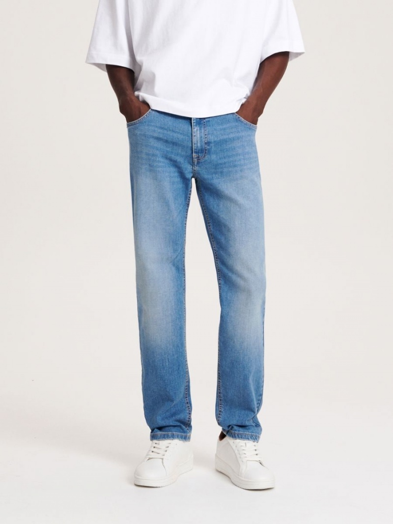 Reserved Slim jeans with wash effect Niebieskie | XKIRVYW-86