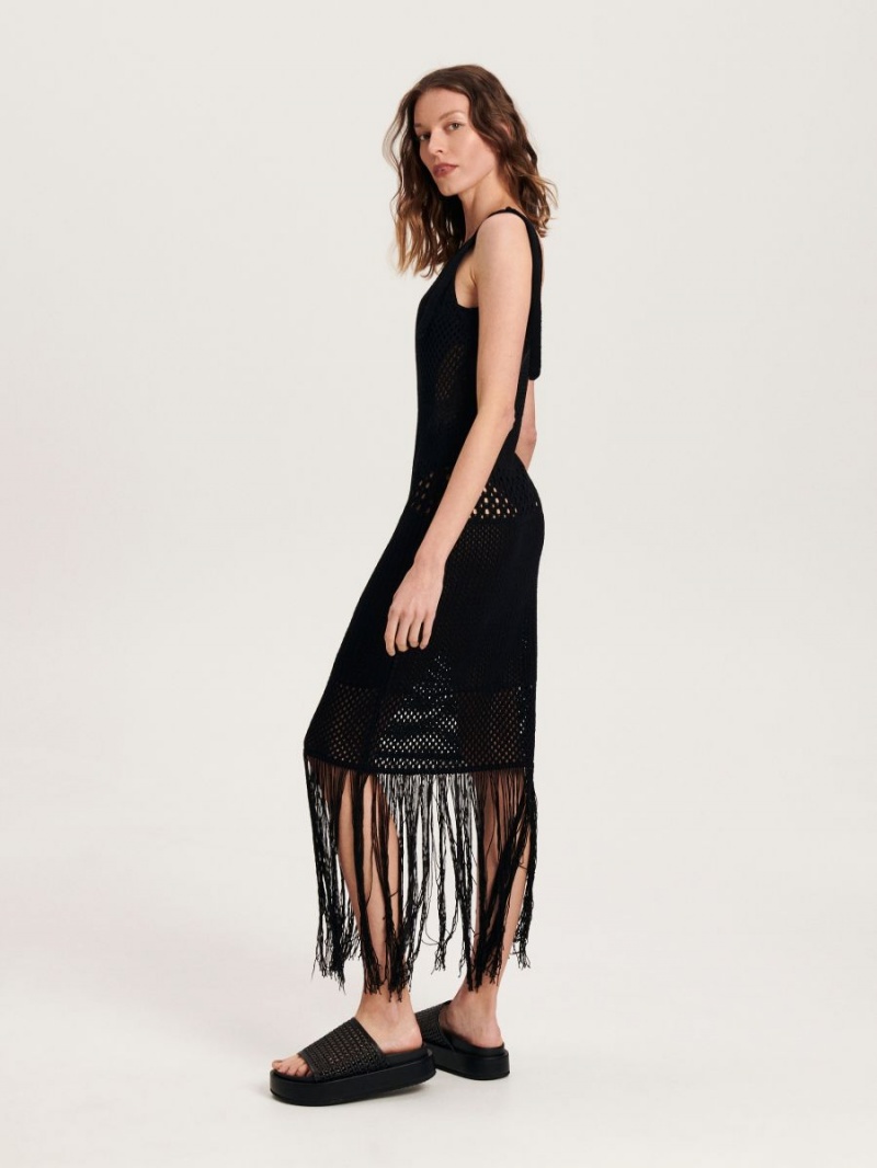 Reserved Sukienki with fringe hem Czarne | EIPFARK-81