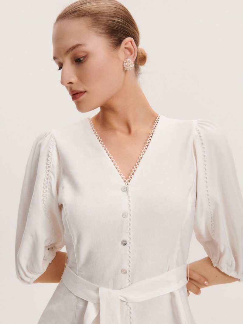 Reserved Sukienki with puff sleeves Ivory | SOIRMLK-51