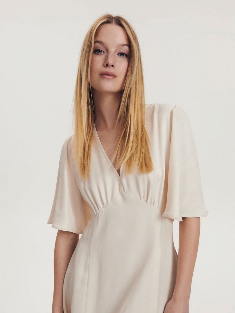 Reserved Tencel™ Lyocell dress Ivory | JGBDYKO-87