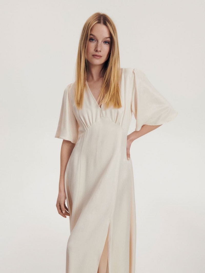 Reserved Tencel™ Lyocell dress Ivory | JGBDYKO-87