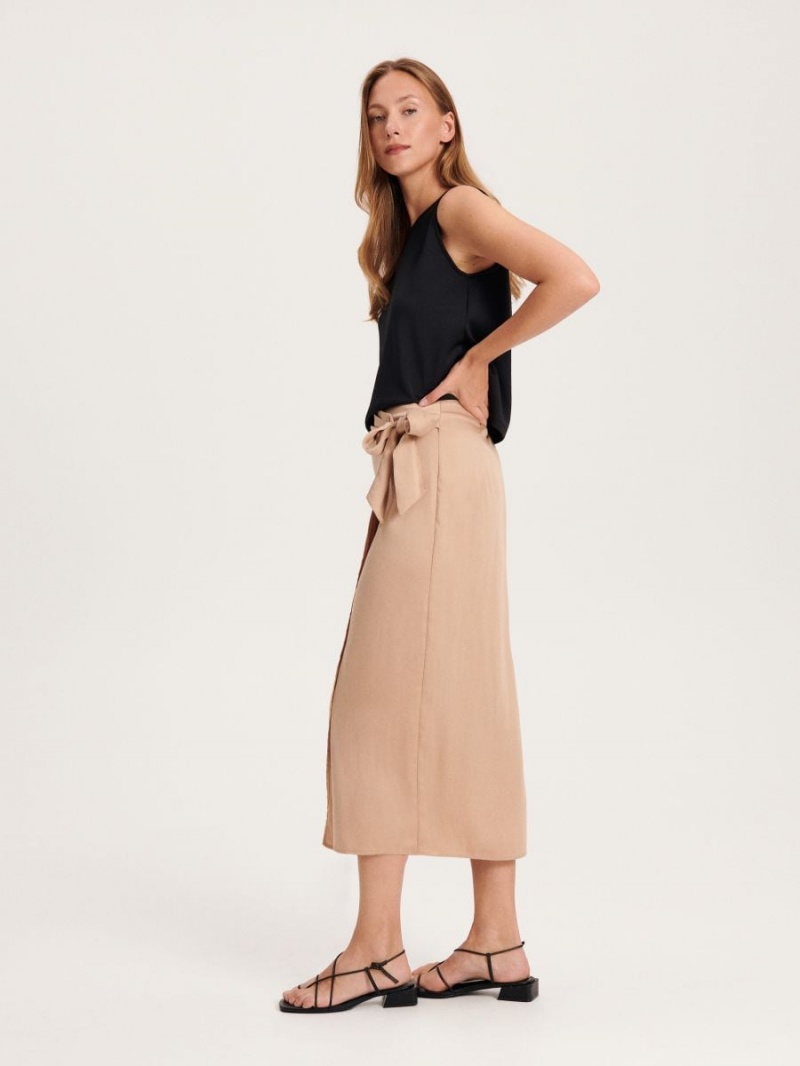 Reserved Tencel™ Lyocell rich wrap skirt Beżowe | SLEYDXB-14