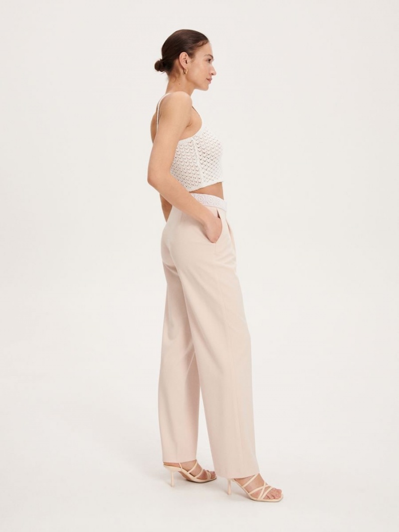 Reserved Trousers with decorative waistband Beżowe | XDMIAWH-85