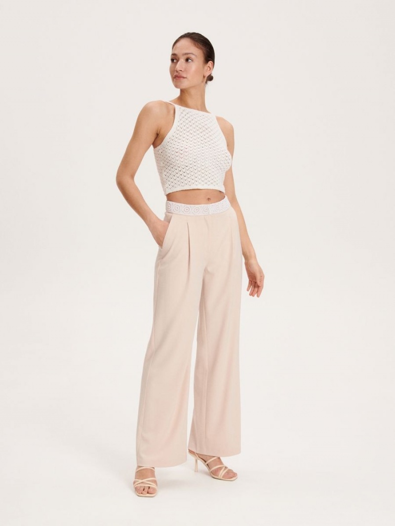 Reserved Trousers with decorative waistband Beżowe | XDMIAWH-85