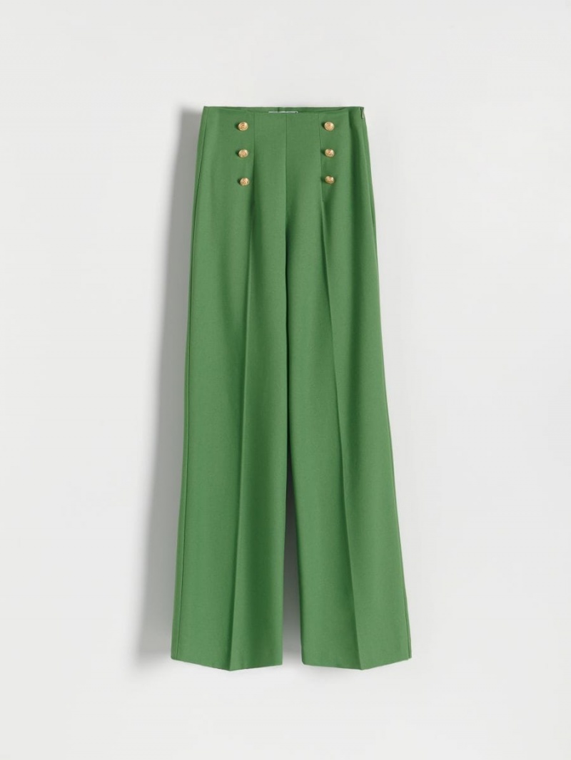 Reserved Trousers with ornament buttons Zielone | REYFTNC-70