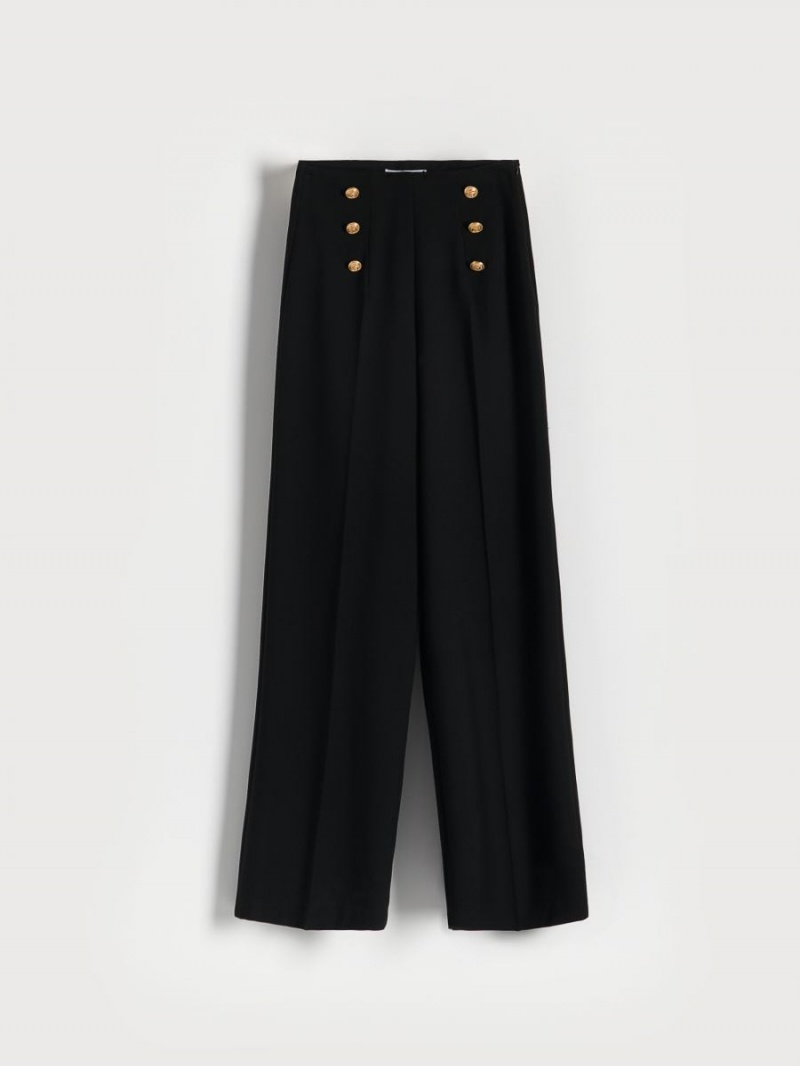 Reserved Trousers with ornament buttons Czarne | HIOUZPX-62