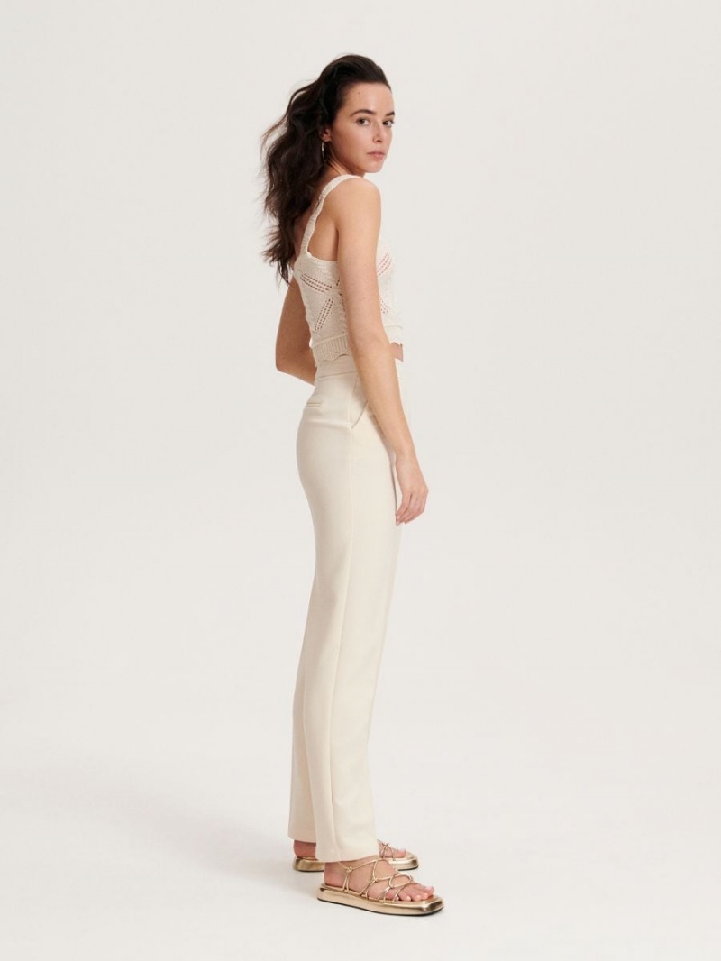 Reserved Trousers with pressed crease Ivory | IKFHSEC-28