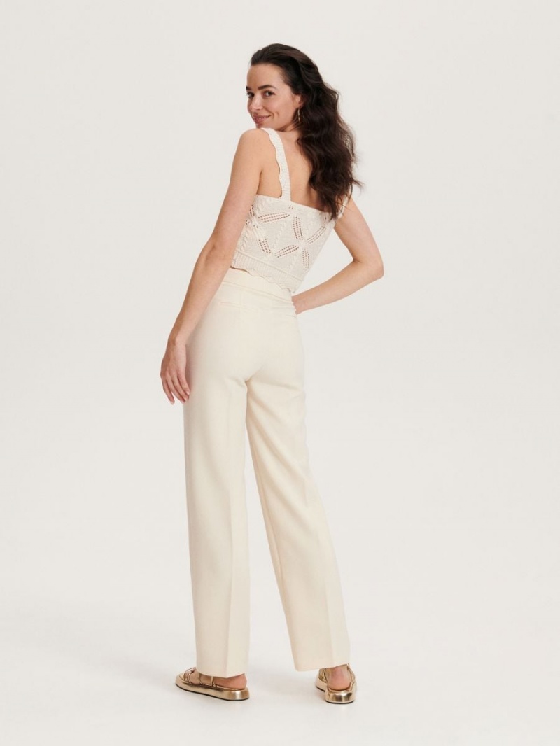 Reserved Trousers with pressed crease Ivory | IKFHSEC-28