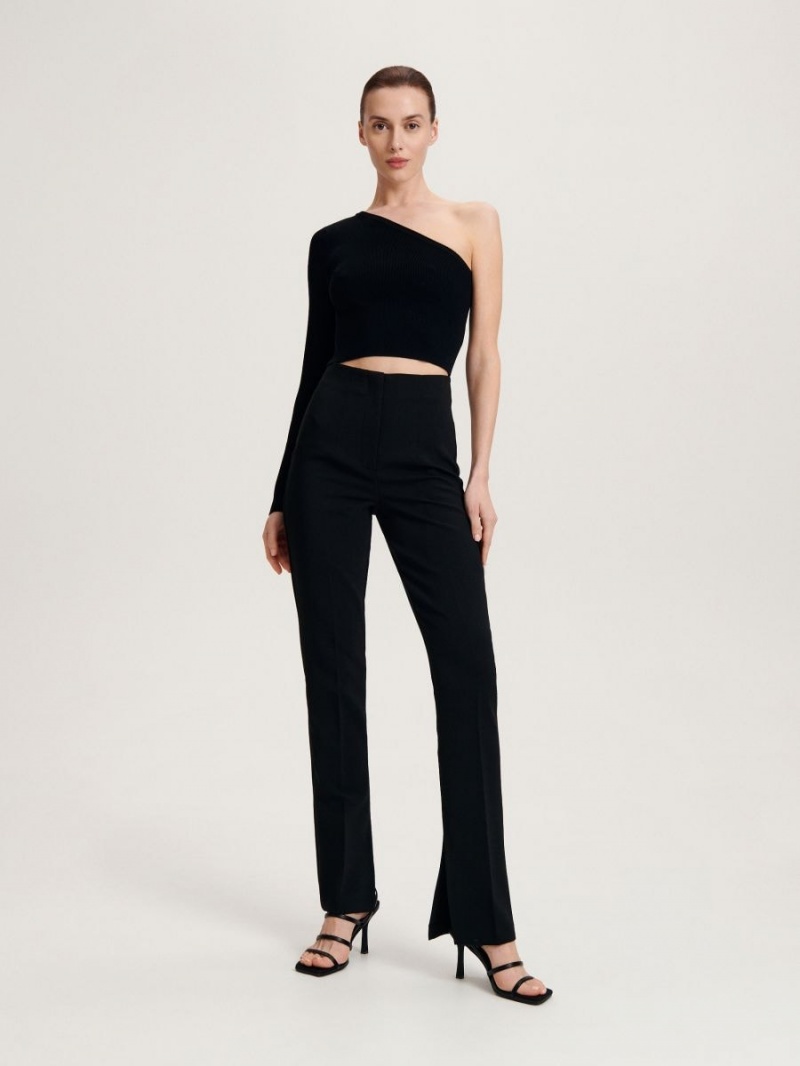 Reserved Trousers with split hems Czarne | WFKEHNP-34