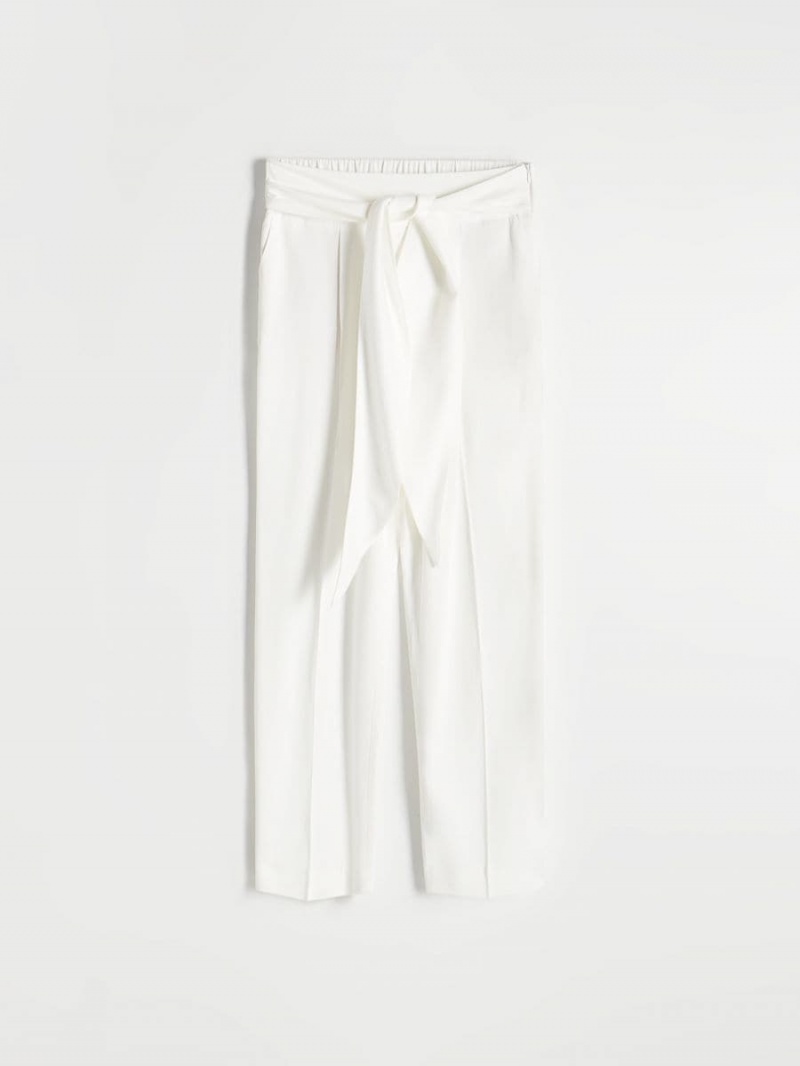 Reserved Trousers with tie detail Ivory | XRPAQOY-78