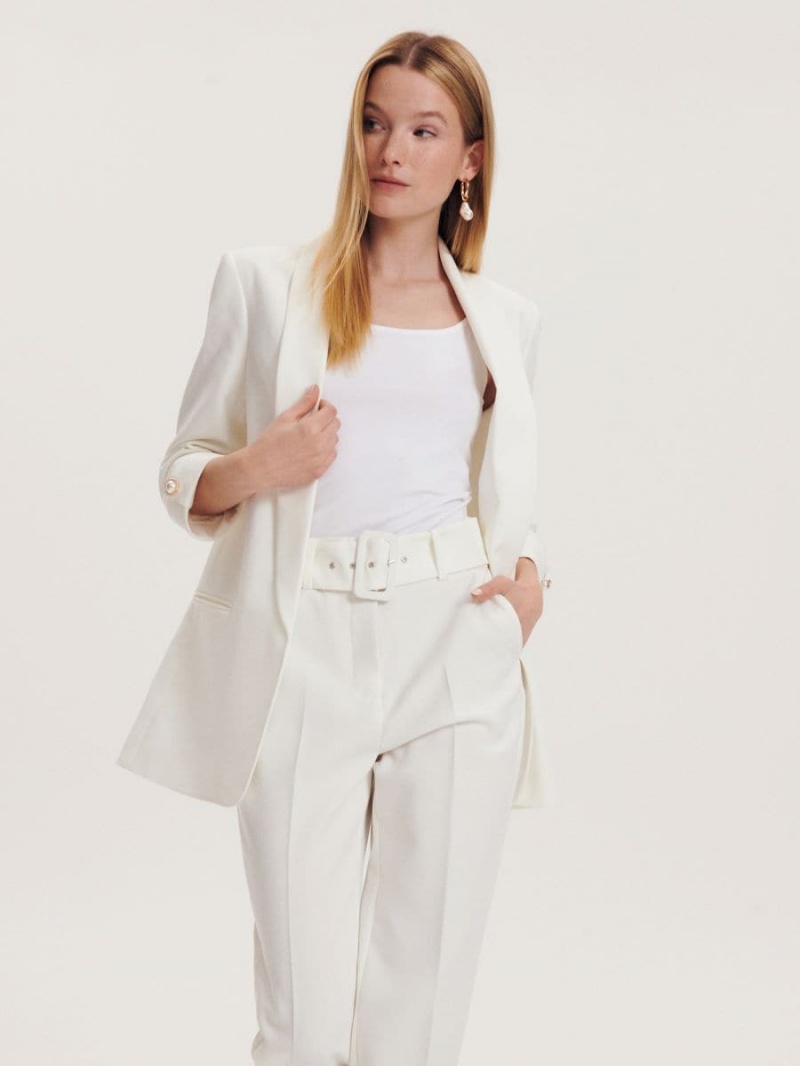 Reserved Trousers with tie waist belt Białe | VFSAUXD-82