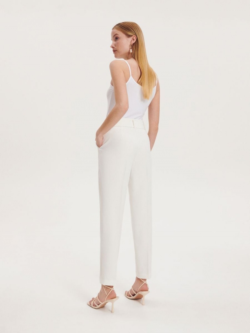 Reserved Trousers with tie waist belt Białe | VFSAUXD-82