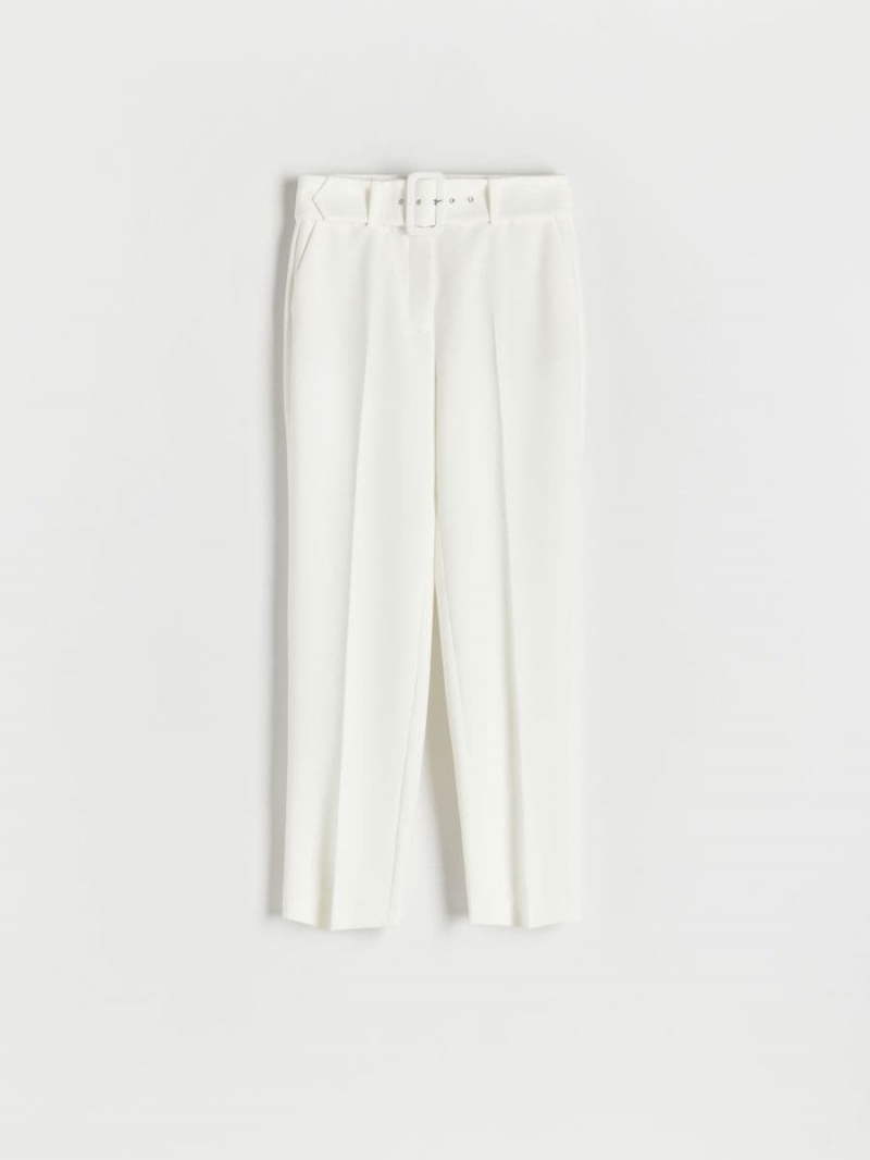 Reserved Trousers with tie waist belt Białe | VFSAUXD-82