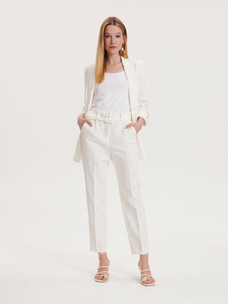 Reserved Trousers with tie waist belt Białe | VFSAUXD-82