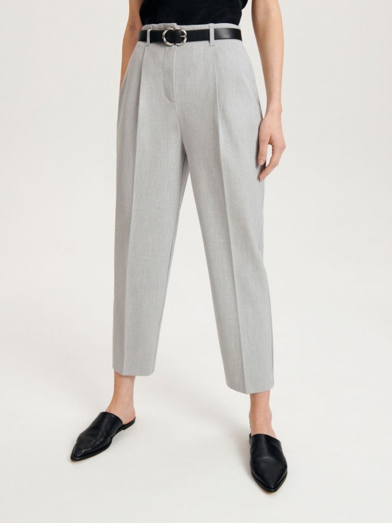 Reserved Trousers with tie waist belt Głęboka Szare | OGRQNKP-35