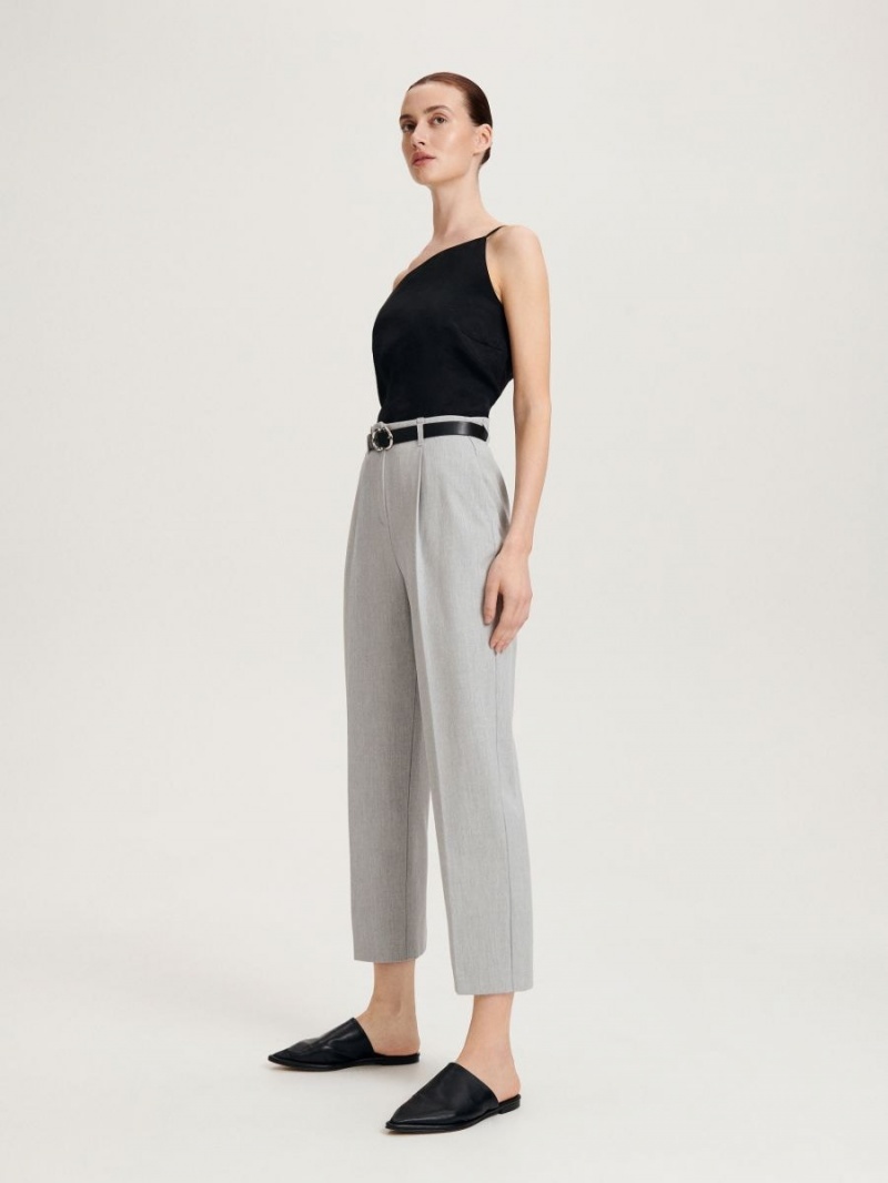 Reserved Trousers with tie waist belt Głęboka Szare | OGRQNKP-35