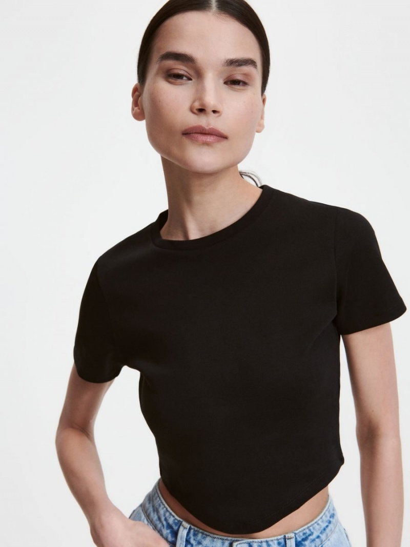 Reserved T-shirt with an asymmetrical bottom Czarne | SEZDVHO-79