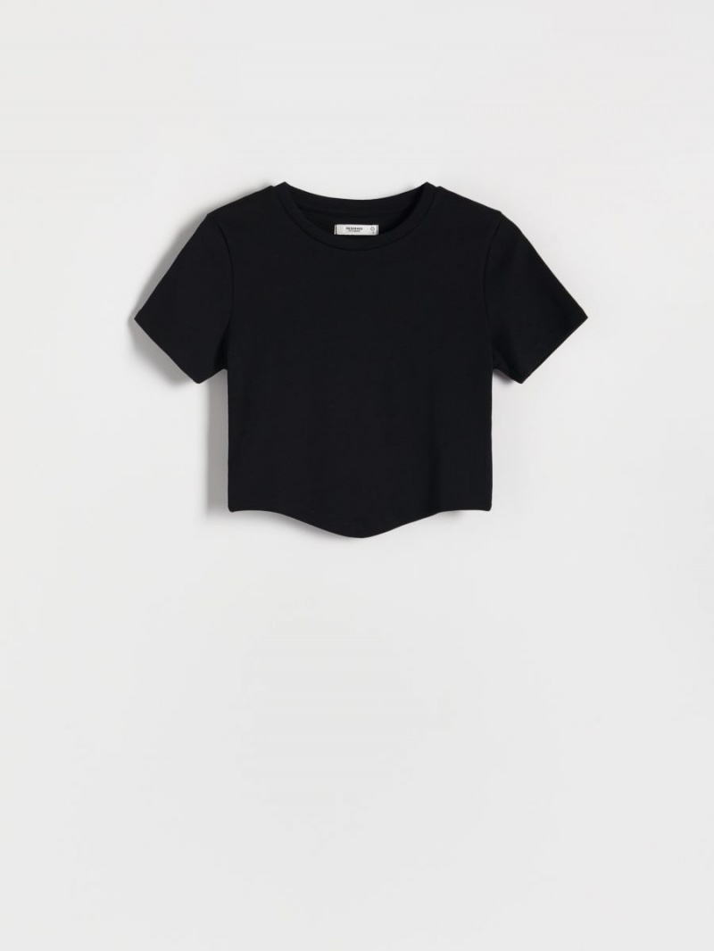 Reserved T-shirt with an asymmetrical bottom Czarne | SEZDVHO-79