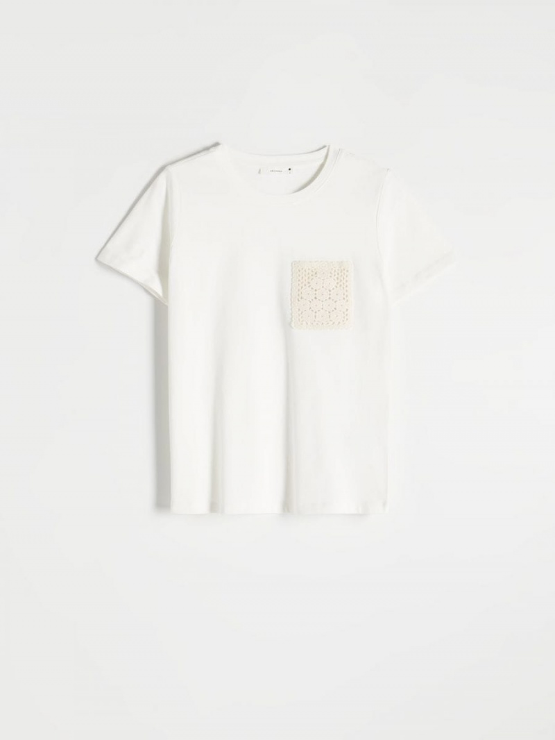 Reserved T-shirt with pocket Białe | JHPXTUO-47