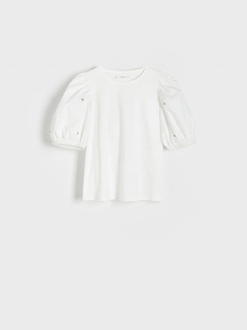 Reserved T-shirt with puff sleeves Ivory | QFSMVJP-59