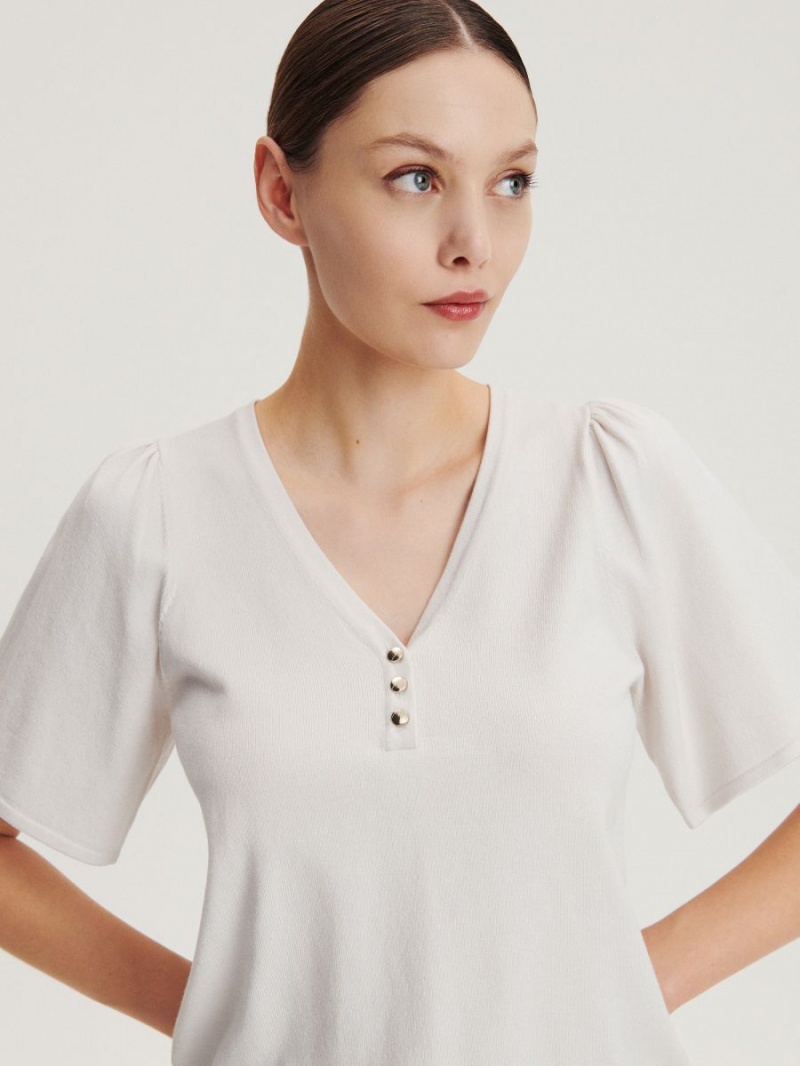 Reserved V neck blouse Ivory | JLDVWMK-19