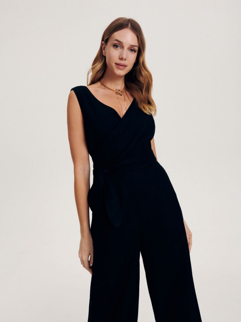 Reserved Viscose rich jumpsuit Czarne | YVDQOUE-05