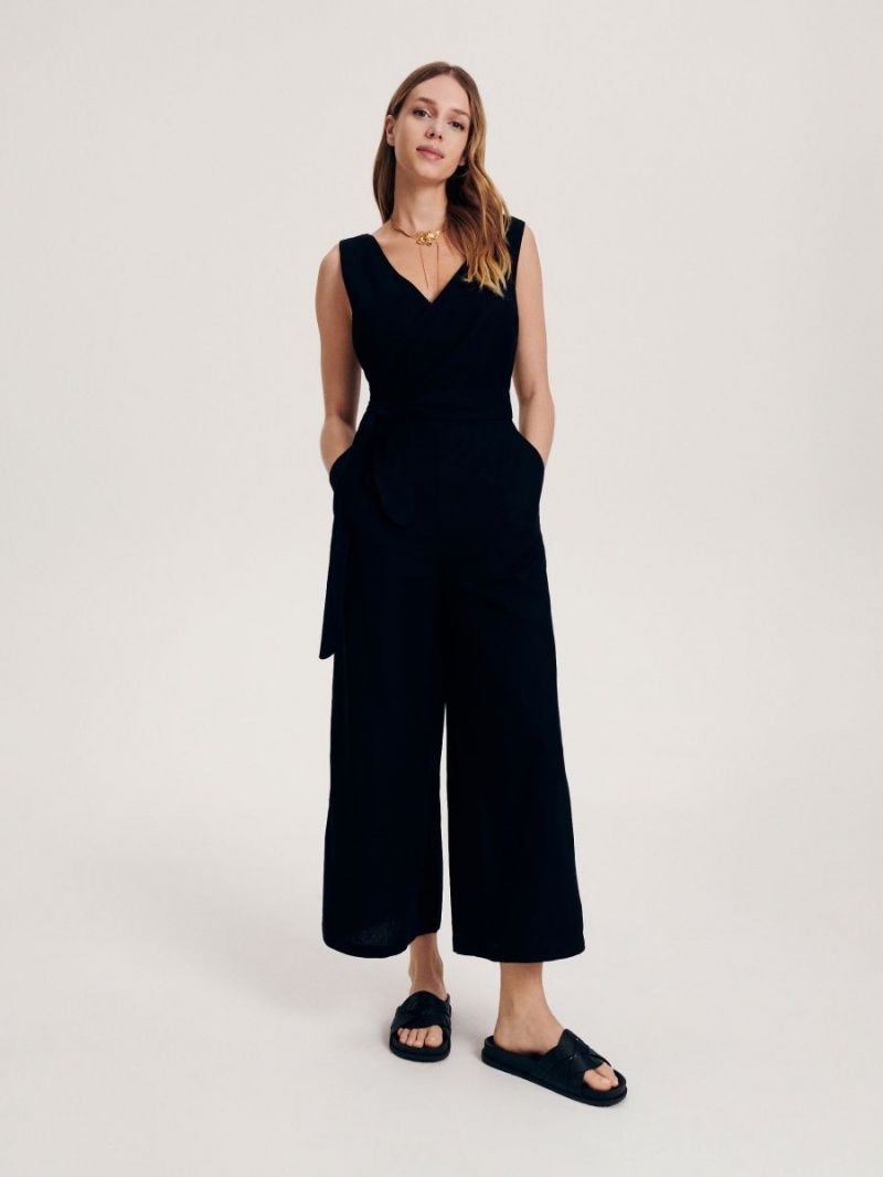 Reserved Viscose rich jumpsuit Czarne | YVDQOUE-05