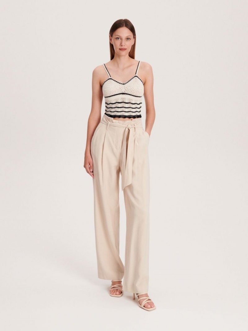 Reserved Viscose rich palazzo trousers Beżowe | LVZJXWB-13