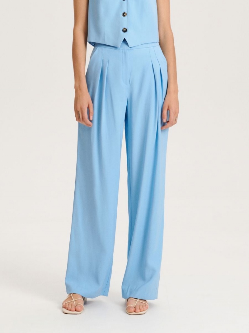 Reserved Viscose trousers Niebieskie | LRHYQAP-23