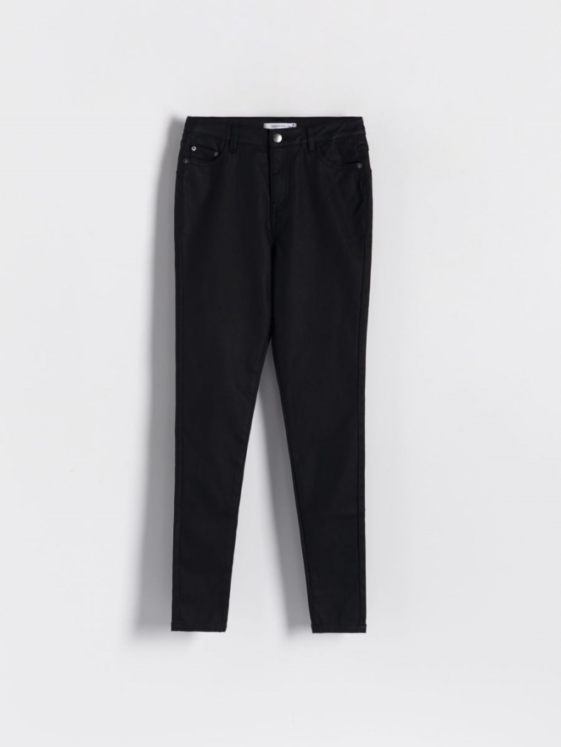 Reserved Waxed slim trousers Czarne | HMULRTY-08